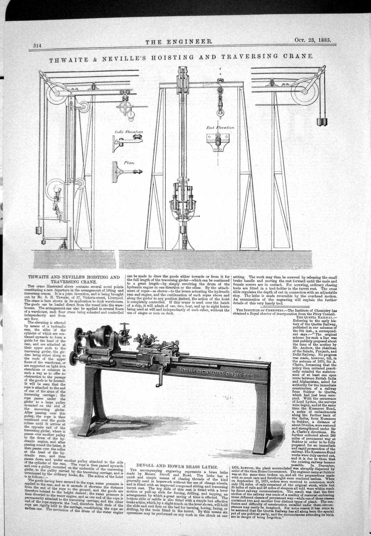 Old 1885 Thwaite Neville Hoisting Traversing Crane Devoll Howl Lathe Victorian