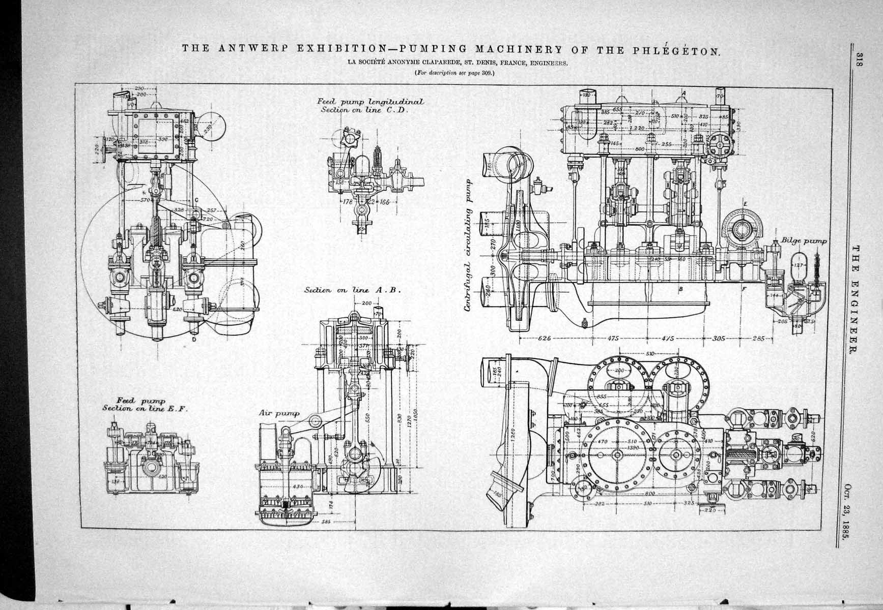 Old 1885 Antwerp Exhibition Pumping Machinery Wethered Brown Letters Victorian