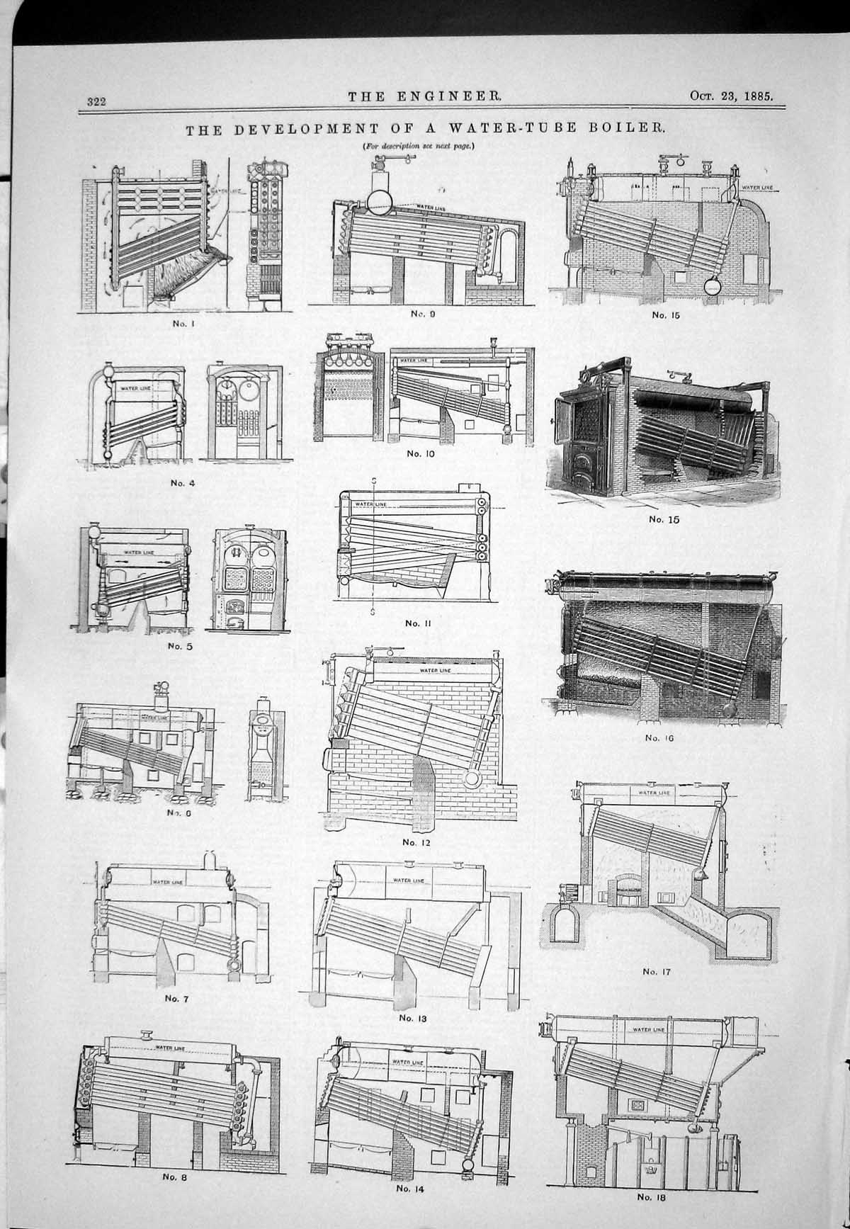 Antique Print 1885 Development Water-Tube Boiler Diagrams Engineering Line 19th