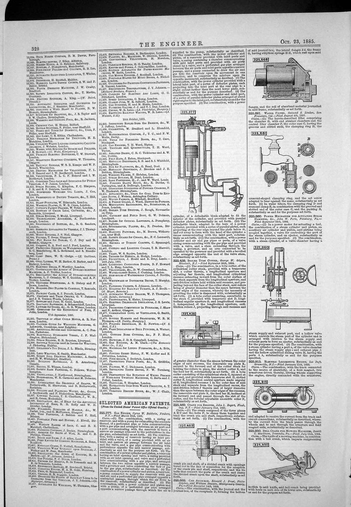 Old 1885 American Patents Gas Engine Baldwin Crank Bogert Odgers Lind Victorian