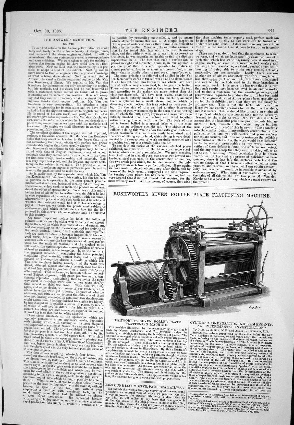 Old 1885 Antwerp Exhibition Rushworth Seven Roller Flattening Machine Victorian