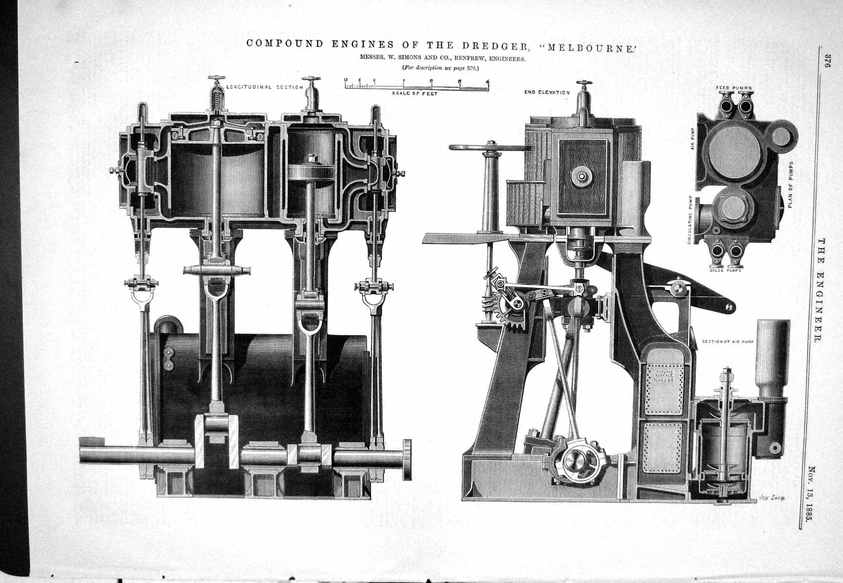 Antique Print 1885 Compound Engines Dredger Melbourne Simons Renfrew Swain 19th