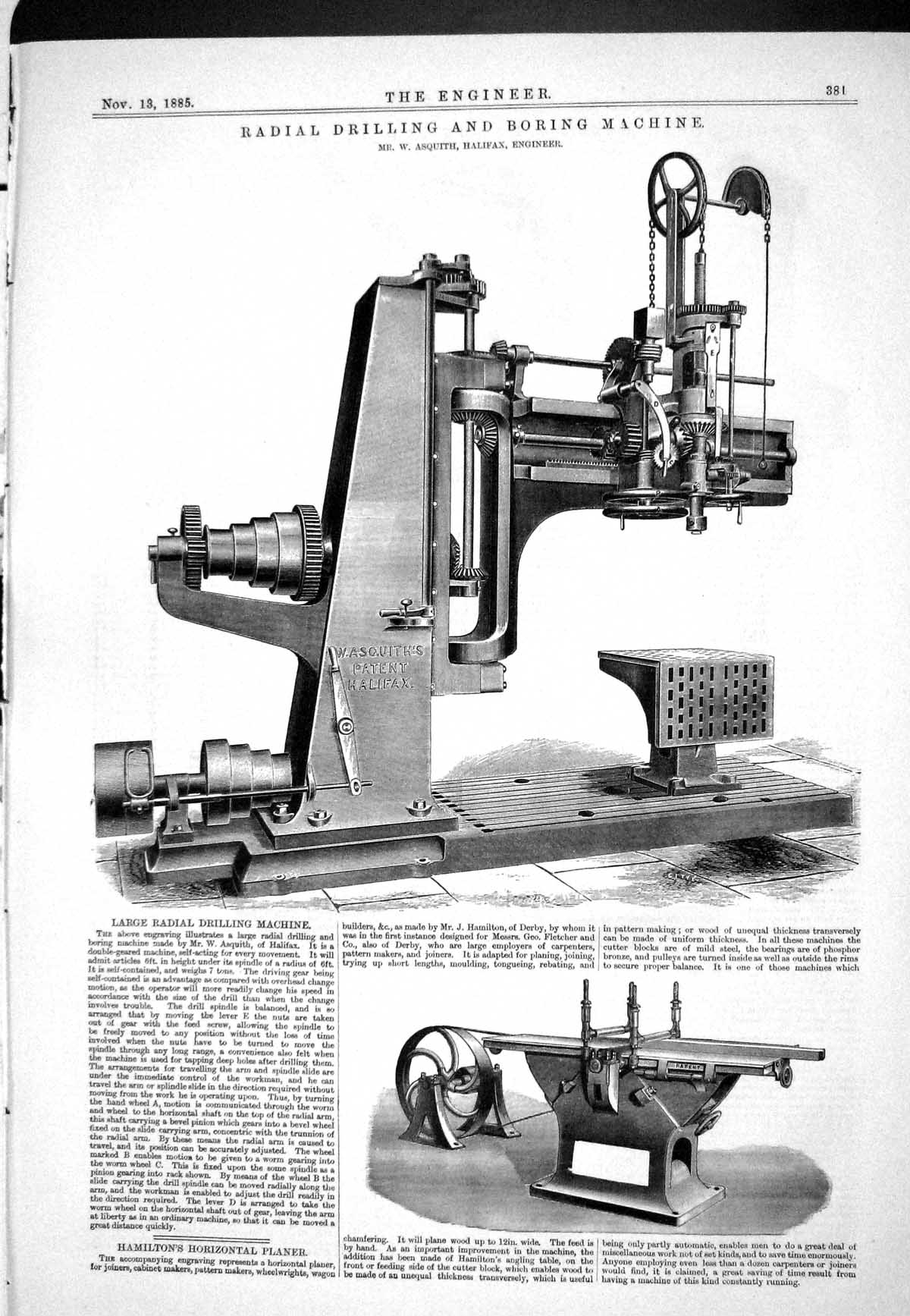 Old 1885 Radial Drilling Boring Machine Hamilton Planer Rapier Titan Victorian