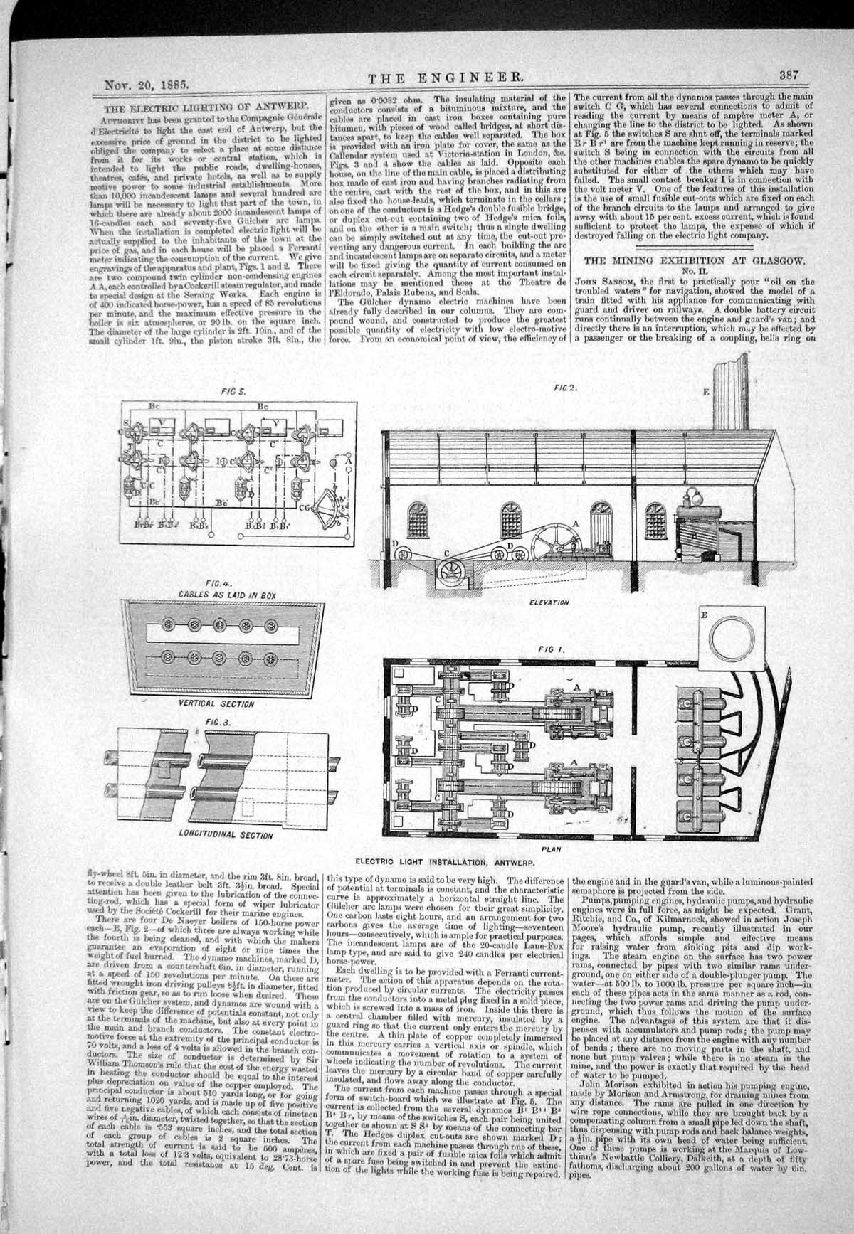 Old 1885 Electric Lighting Antwerp Mining Exhibition Pyser Railway Ch Victorian