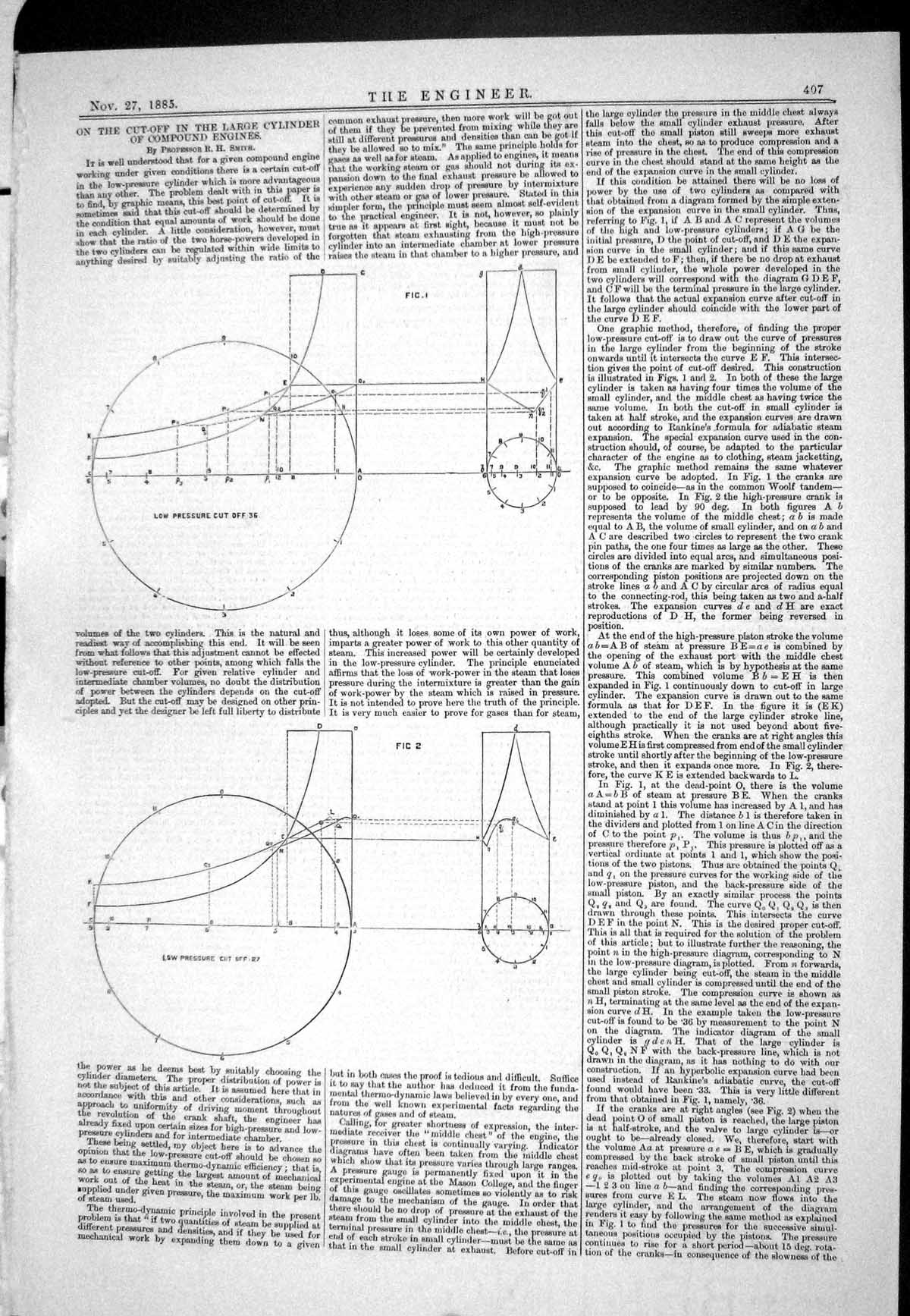 Antique Old Print 1885 Cut-Off Large Cylinder Compound Engines Smith Diagrams