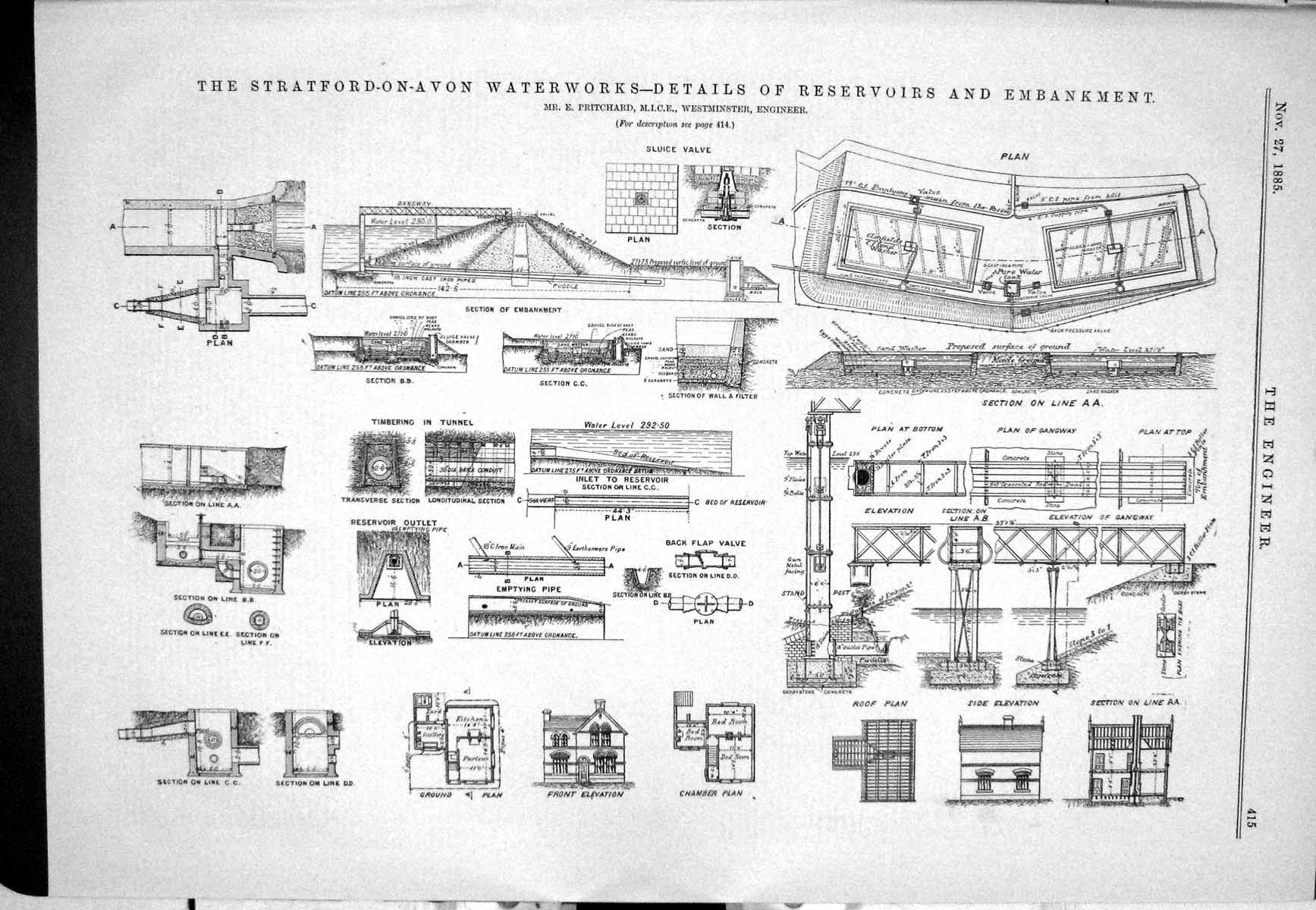 Old 1885 Stratford-On-Avon Waterworks Pritchard Reservoirs Embankment Victorian