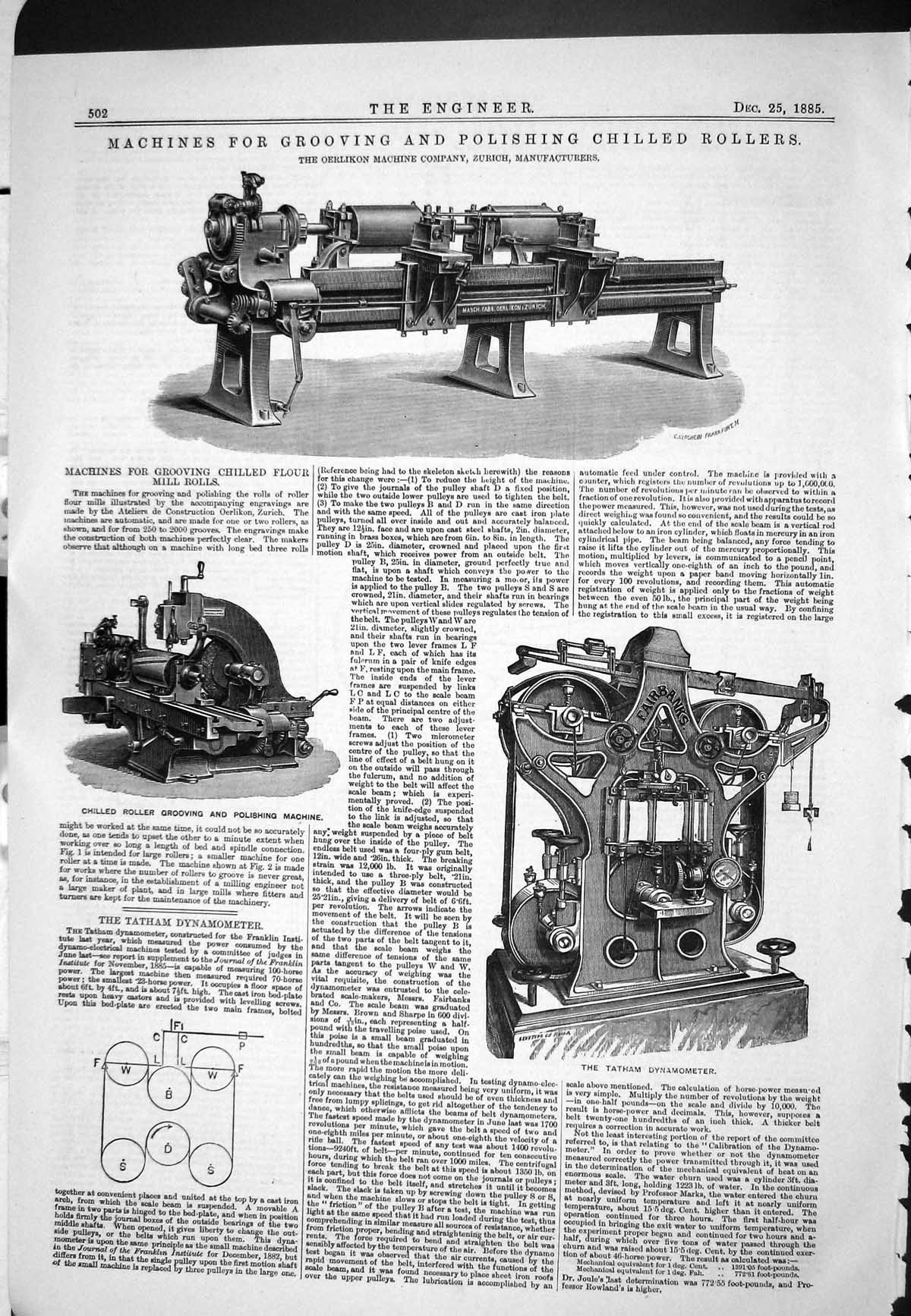 Old 1885 Machines Grooving Polishing Chilled Rollers Oerlikon Tatham Victorian
