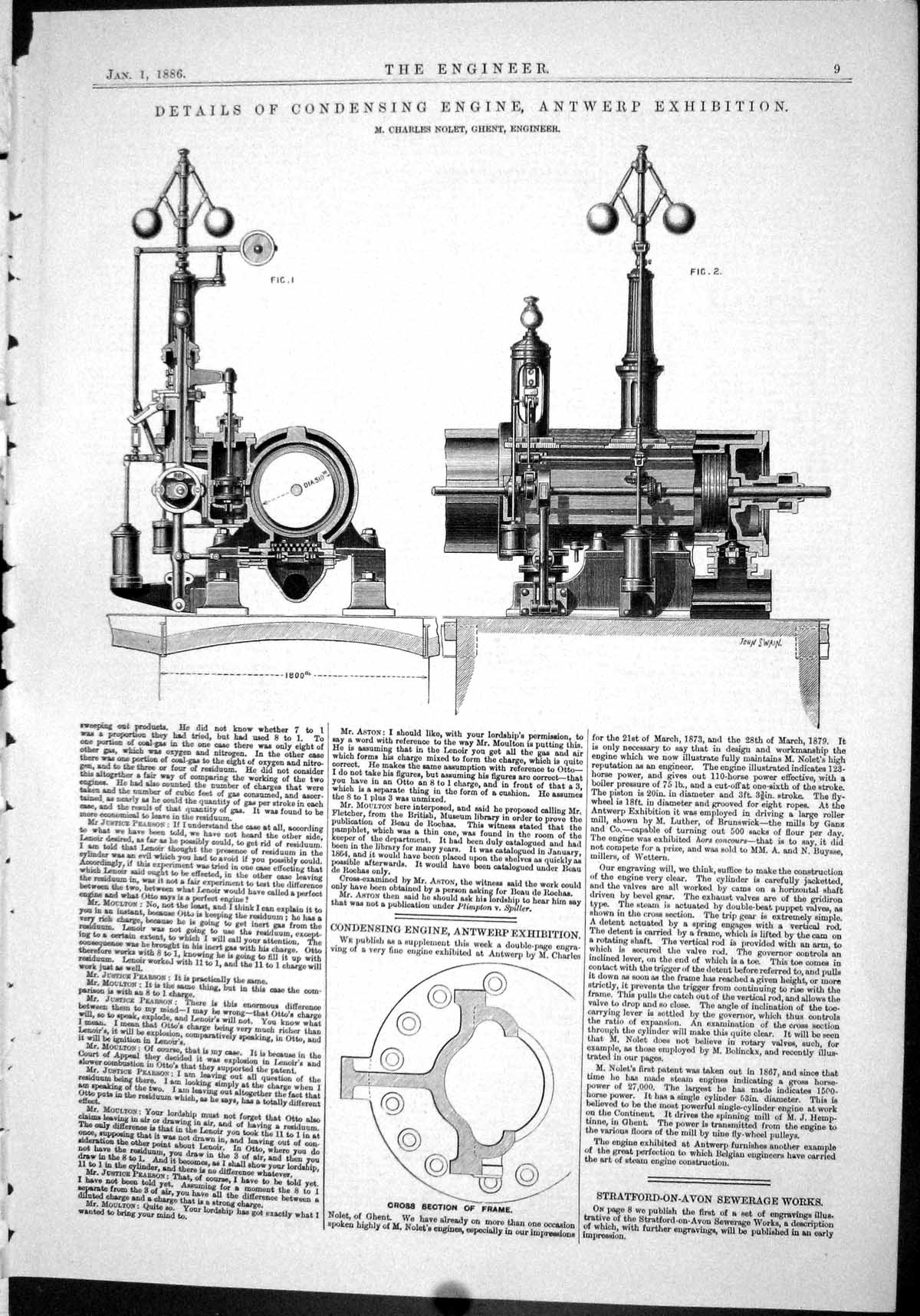 Antique Print 1886 Details Condensing Engine Antwerp Exhibition Nolet Ghent