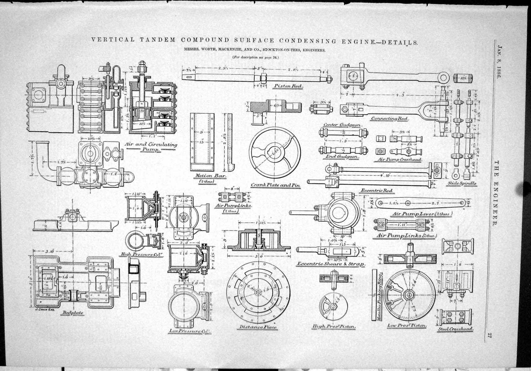 Old Engineering 1886 Compound Surface Condensing Engine Worth Mackenz Victorian