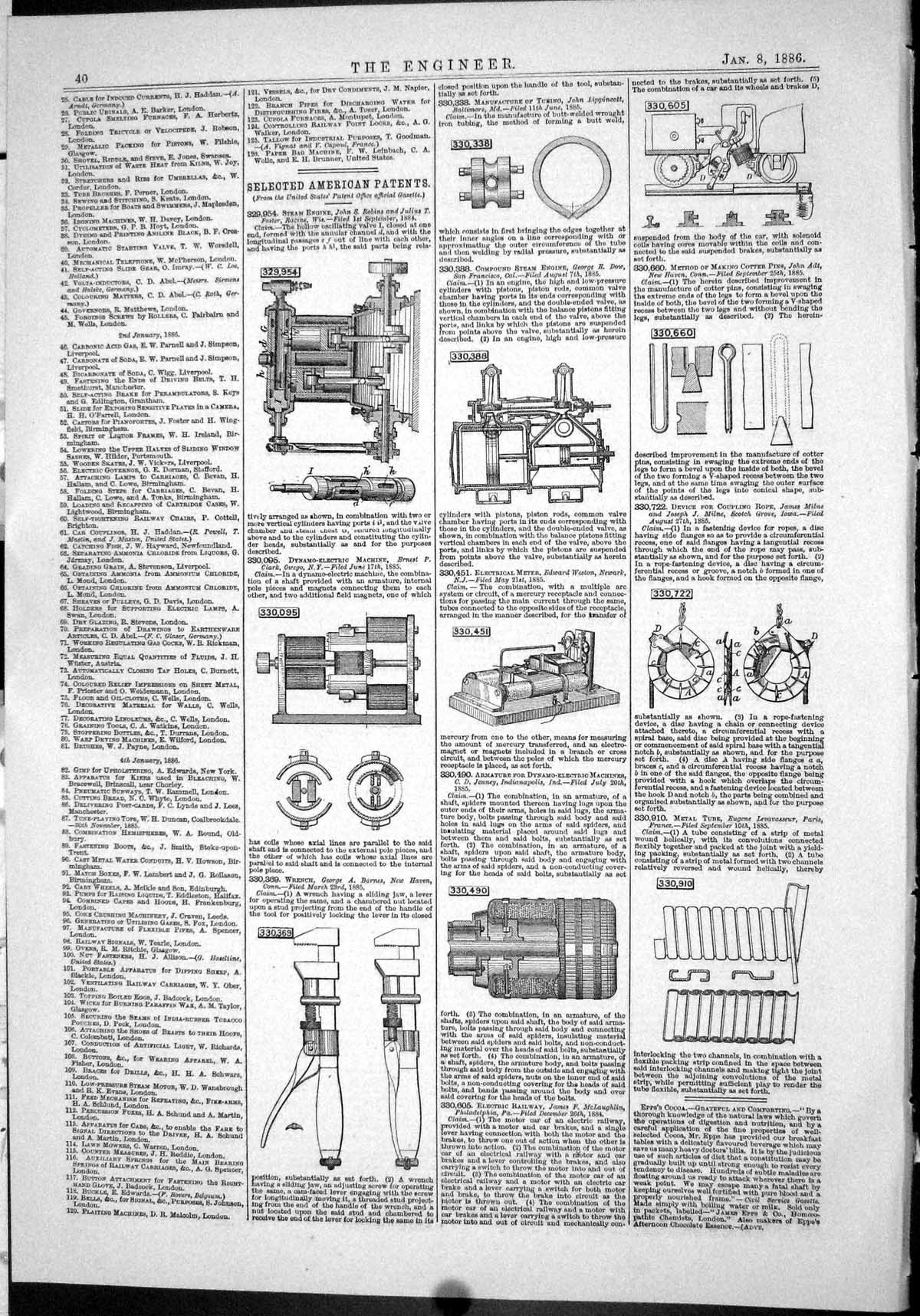 Old Engineering 1886 American Patents Robins Clark Barnes Weston Jenn Victorian