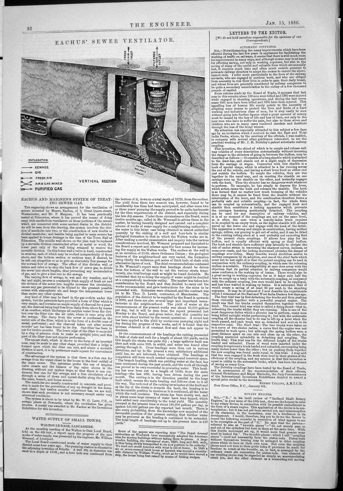 Old Engineering 1886 Eachus Sewer Ventilator Maignen System Treating Victorian