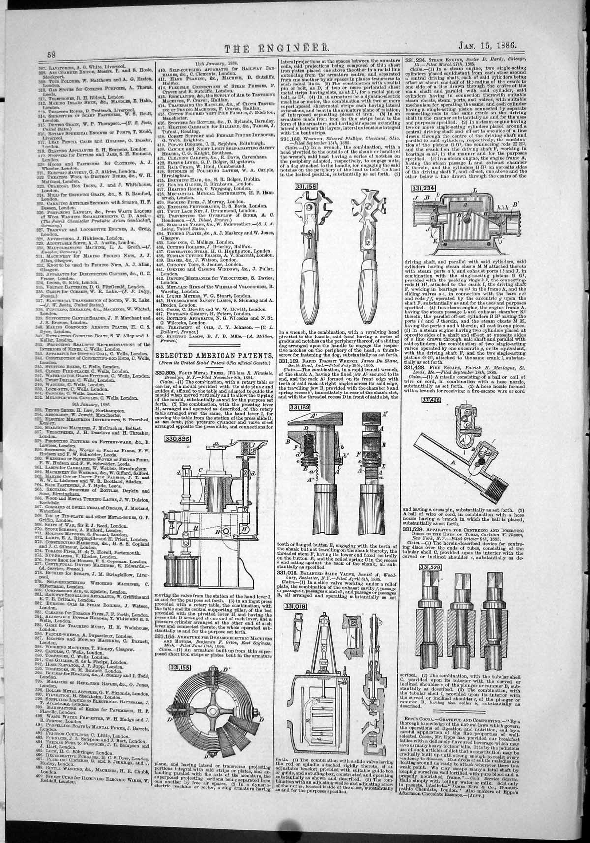 Antique Print 1886 American Patents Hinsdale Orton Phillips Shane Woodbury 19th
