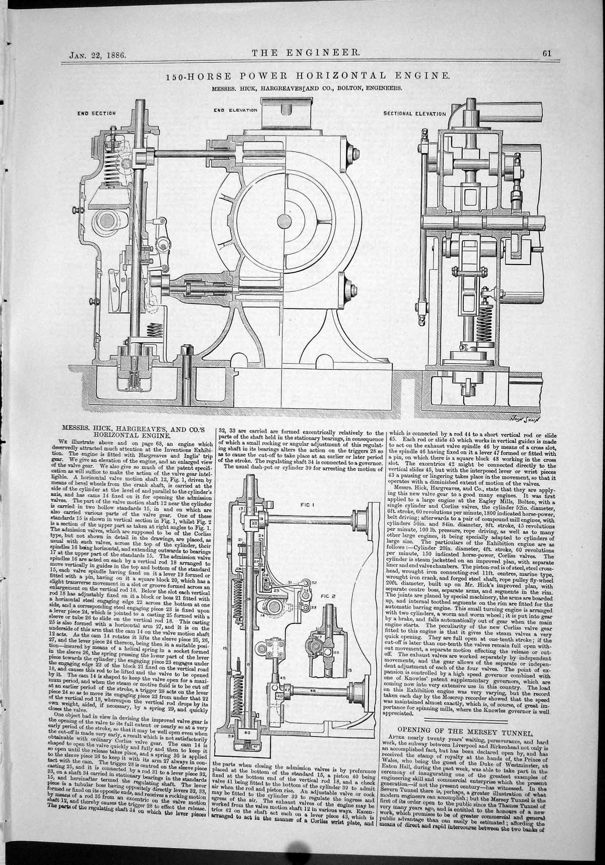 Old Engineering 1886 150-Horse Power Horinzontal Engine Hick Hargreav Victorian