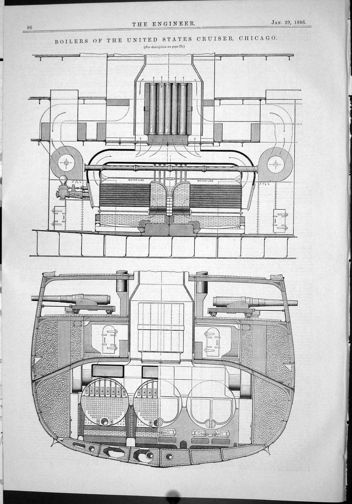 Old Engineering 1886 Boilers United States Cruiser Ship Chicago Machi Victorian