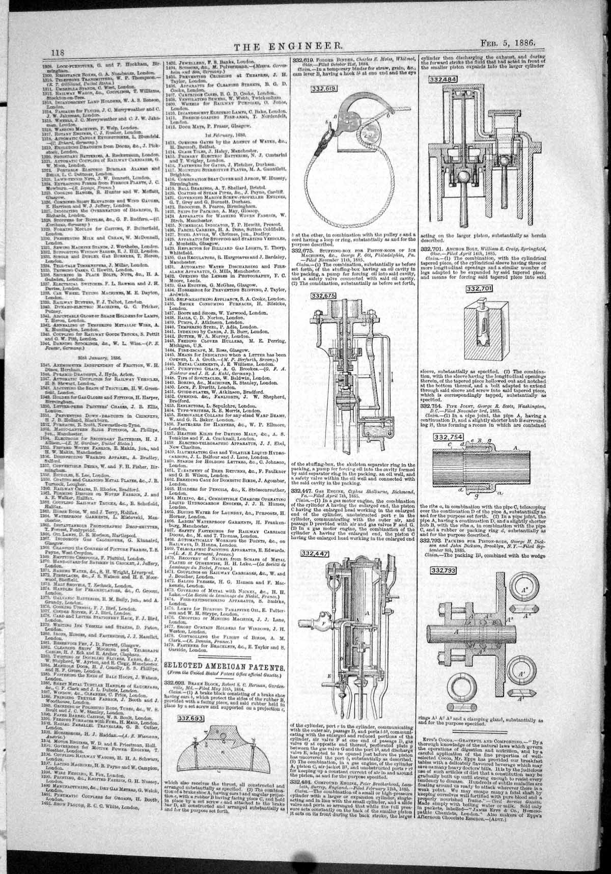 Old Engineering 1886 American Patents Herman Shelburne Dickson Ott Cr Victorian