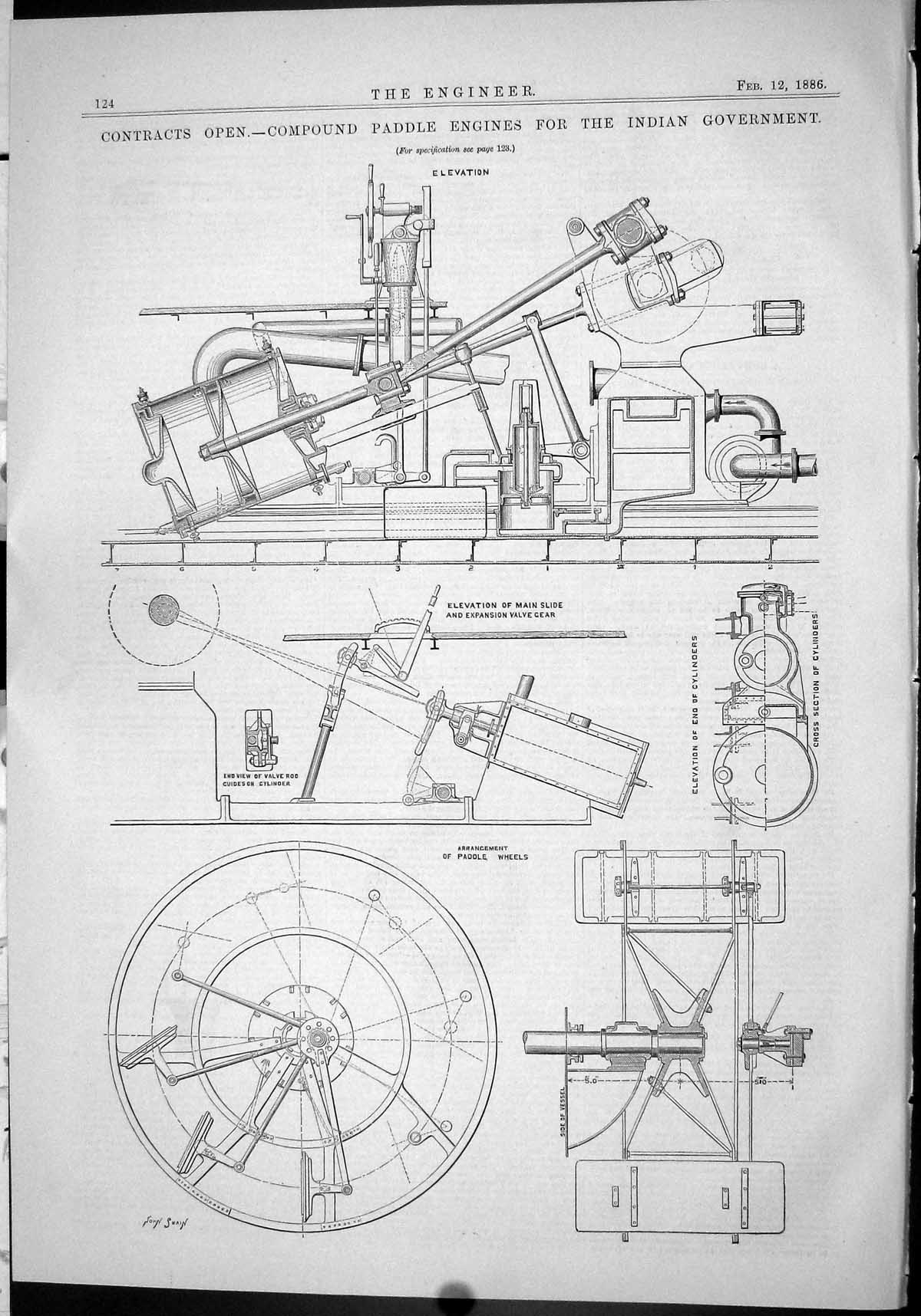 Antique Print Contracts Open Compound Paddle Engines Indian Government 1886