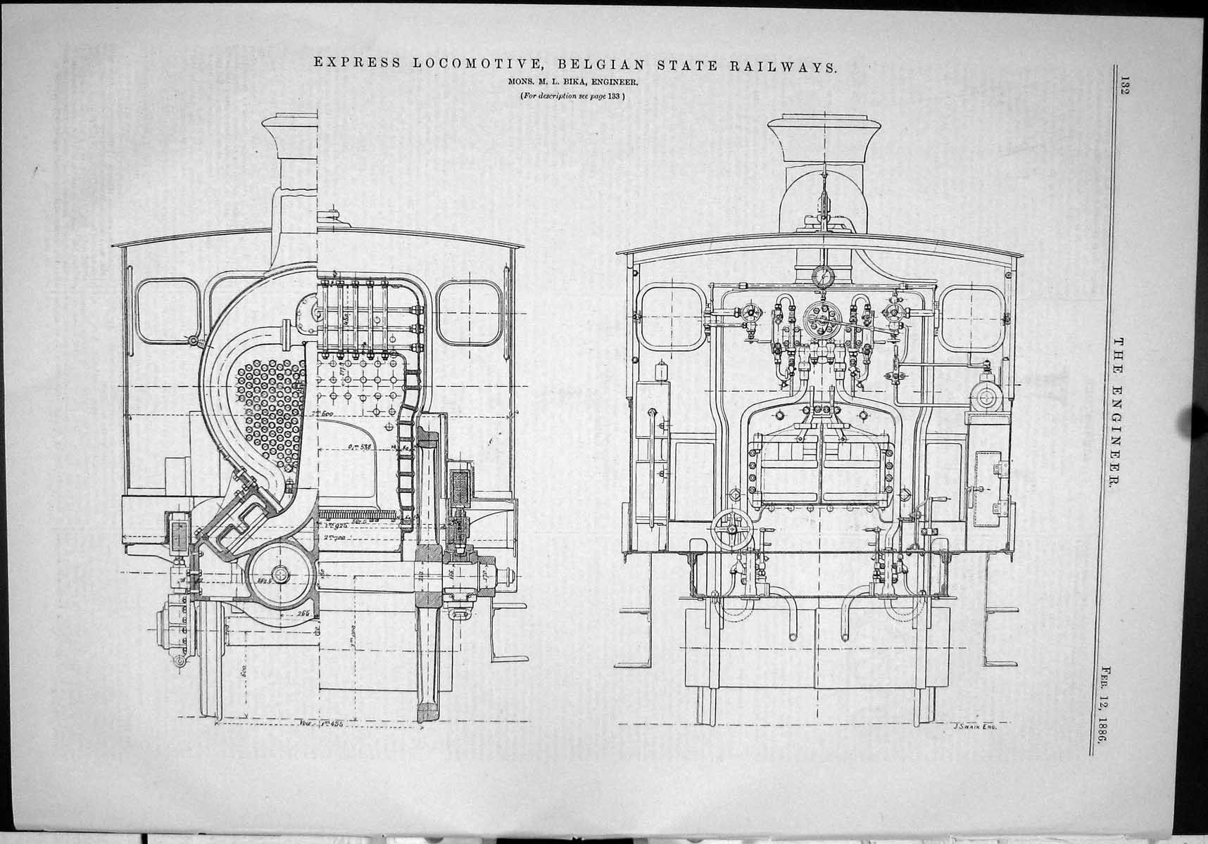 Old Engineering 1886 Train Express Locomotive Belgian State Railways Victorian