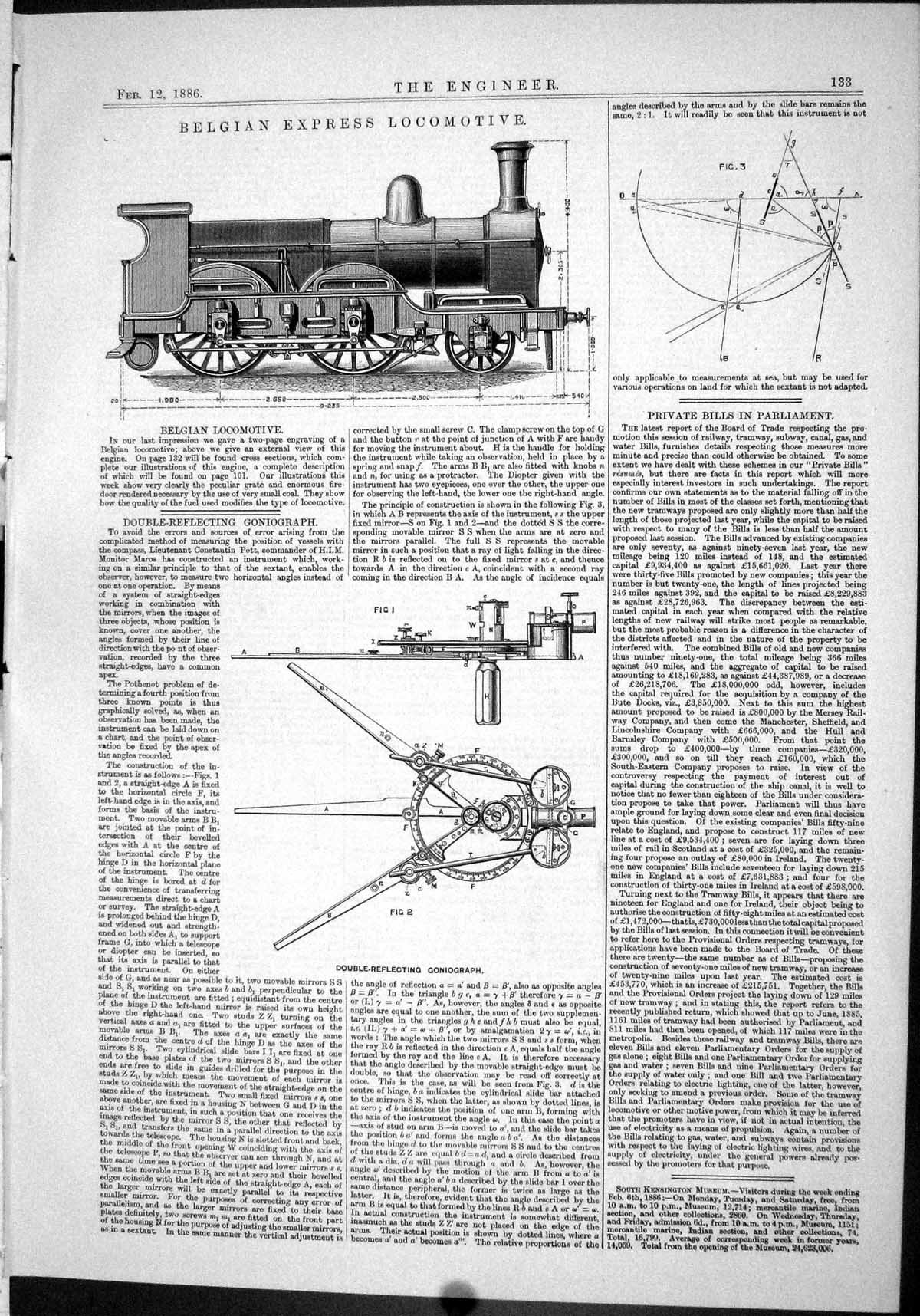 Antique Old Print 1886 Belgian Express Locomotive Train Reflecting Goniograph