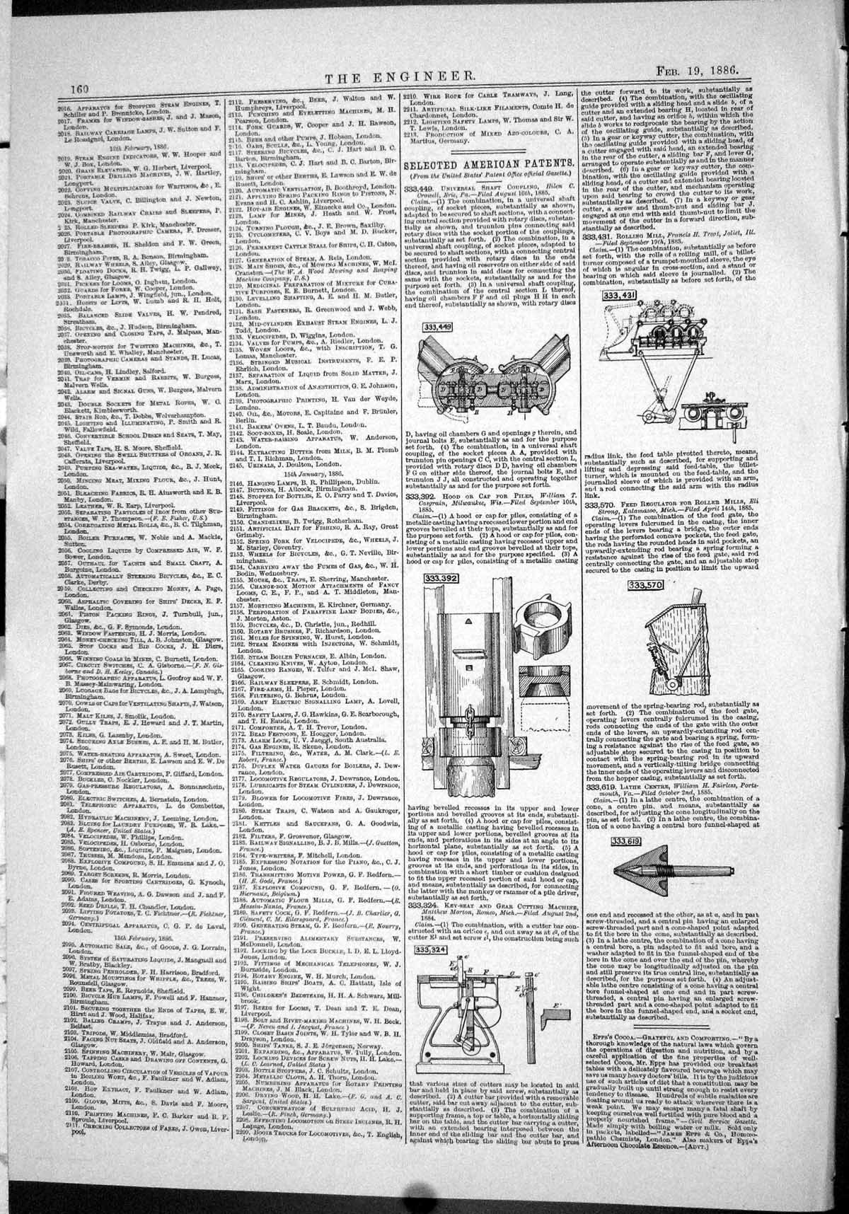 Antique Print 1886 American Patents Crowell Casgrain Morton Fairless Joilet