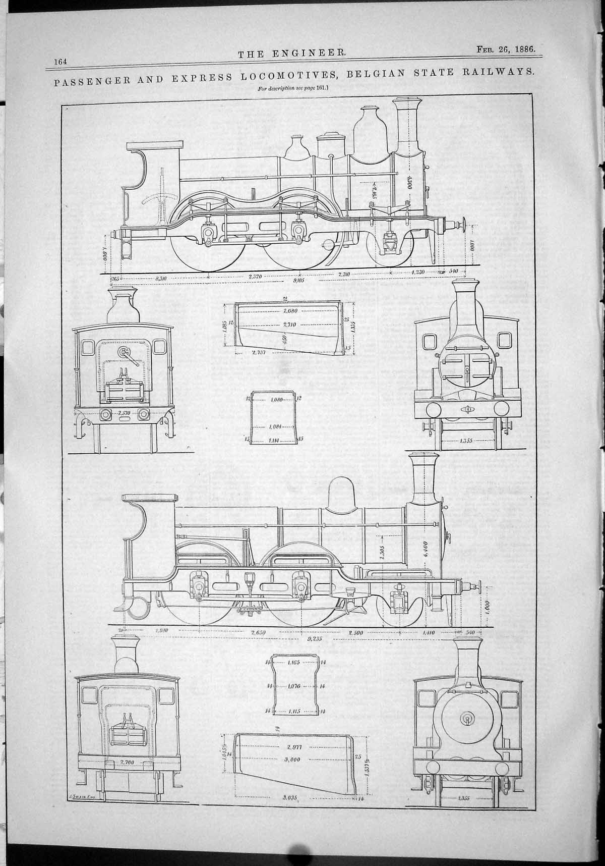 Old Print 1886 Passenger Express Locomotive Train Belgian State Railways 19th