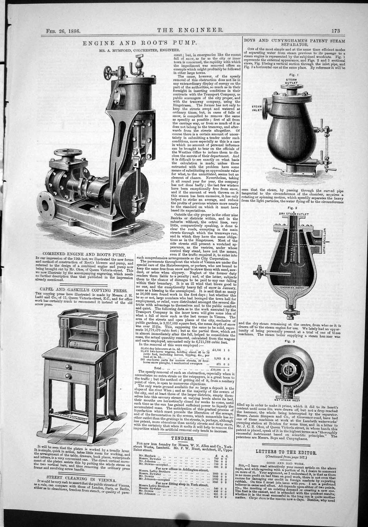 Antique Print 1886 Engine Root Pump Mumford Capel Gaskill Press Cunynghame 19th