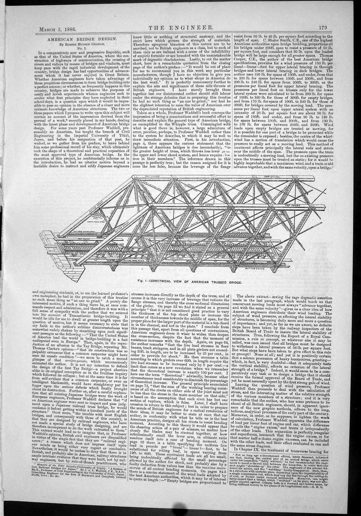 Antique Print 1886 Isometrical American Trussed Bridge Robert Hudson Graham