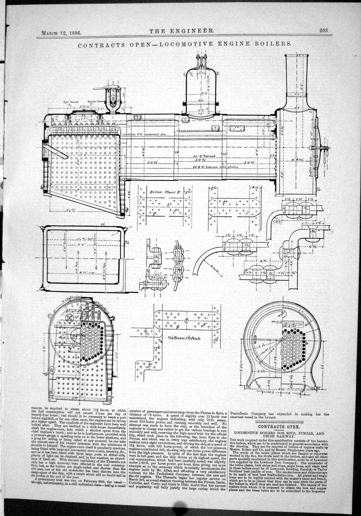 Old Engineering 1886 Contracts Open Locomotive Engine Boilers Diagram Victorian