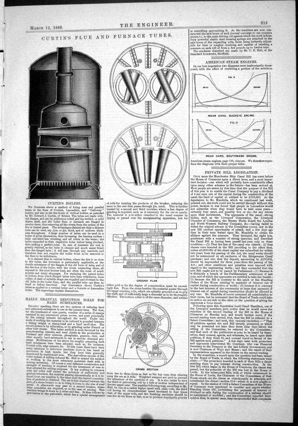 Antique Old Print 1886 Curtin Flue Furnace Tubes Hall Gradual Reduction Rolls