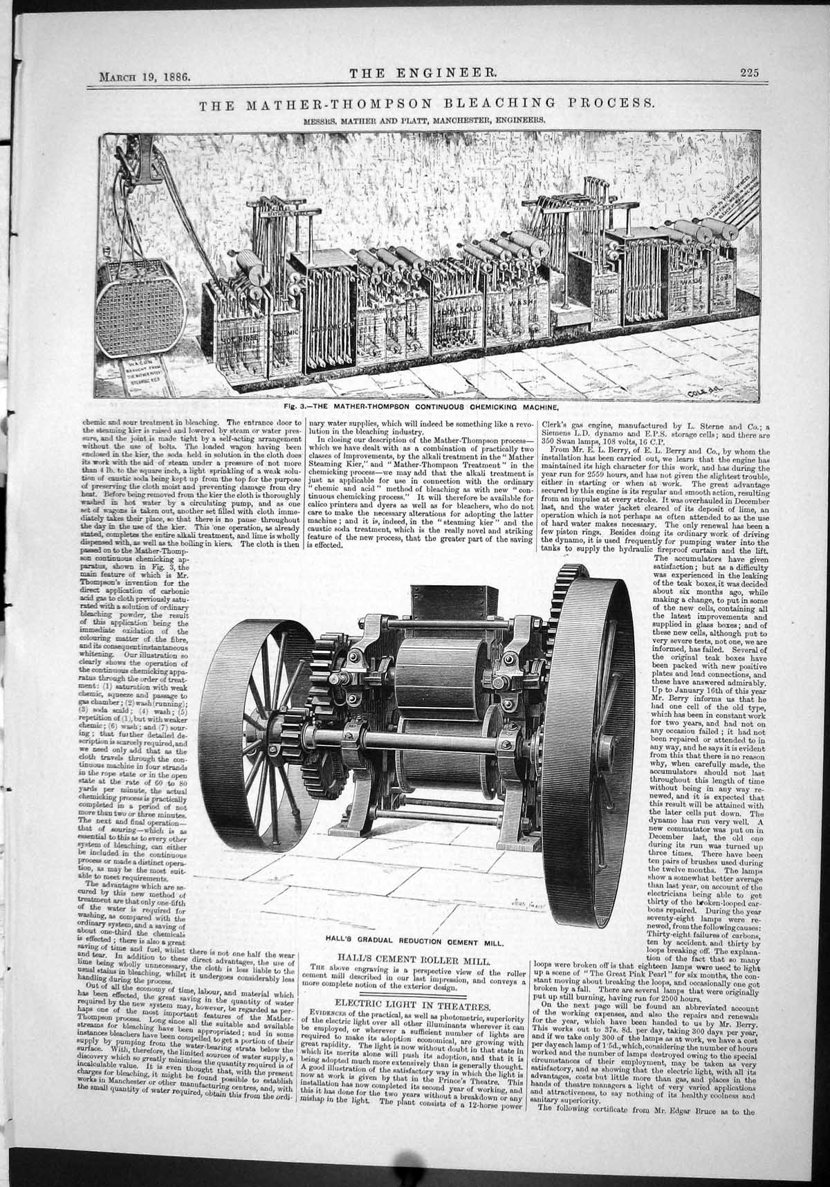 Old Print 1886 Mather-Thompson Bleaching Process Mather Hall Cement Mill 19th