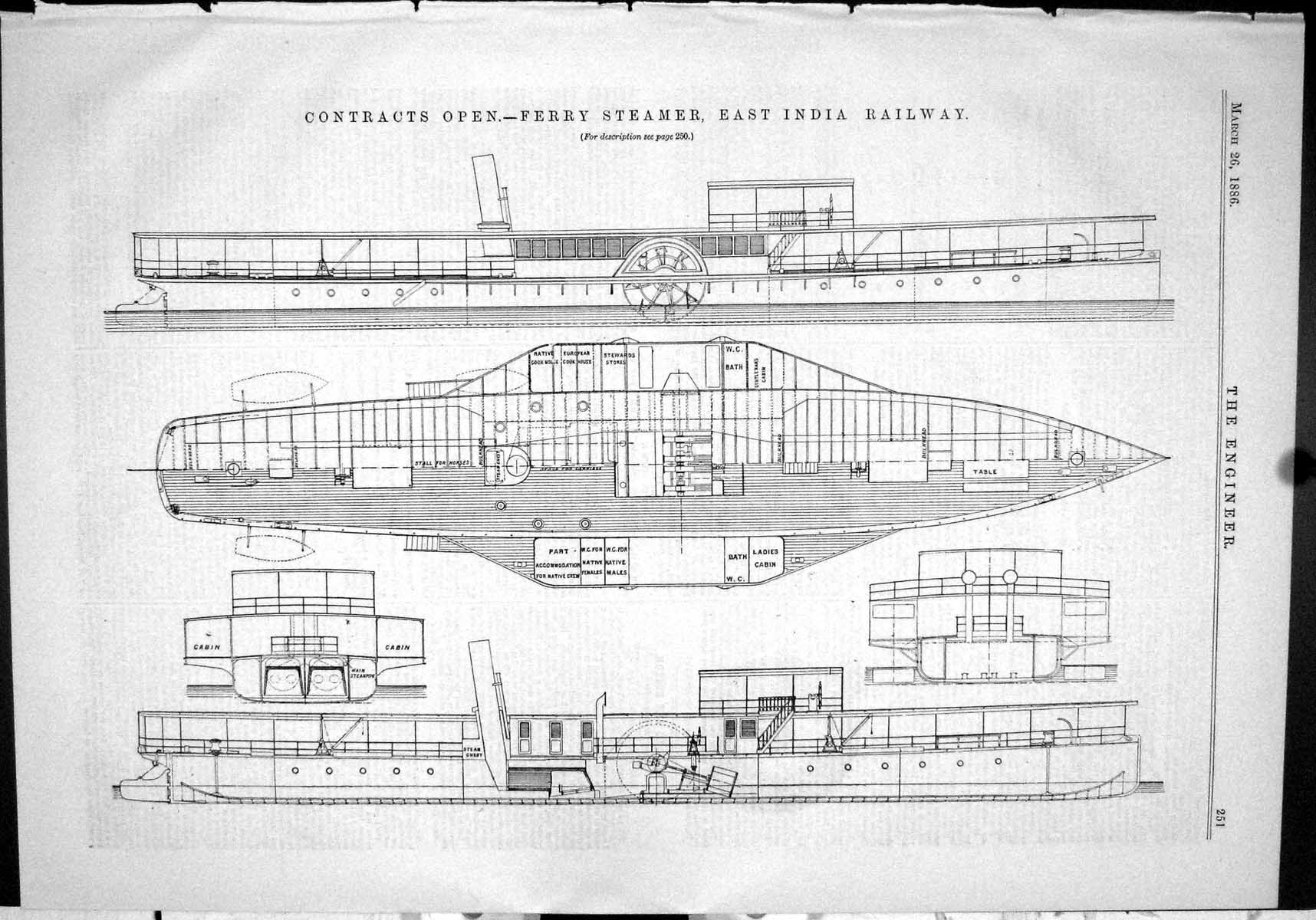 Old Engineering 1886 Contracts Open Ferry Steamer East India Railway Victorian