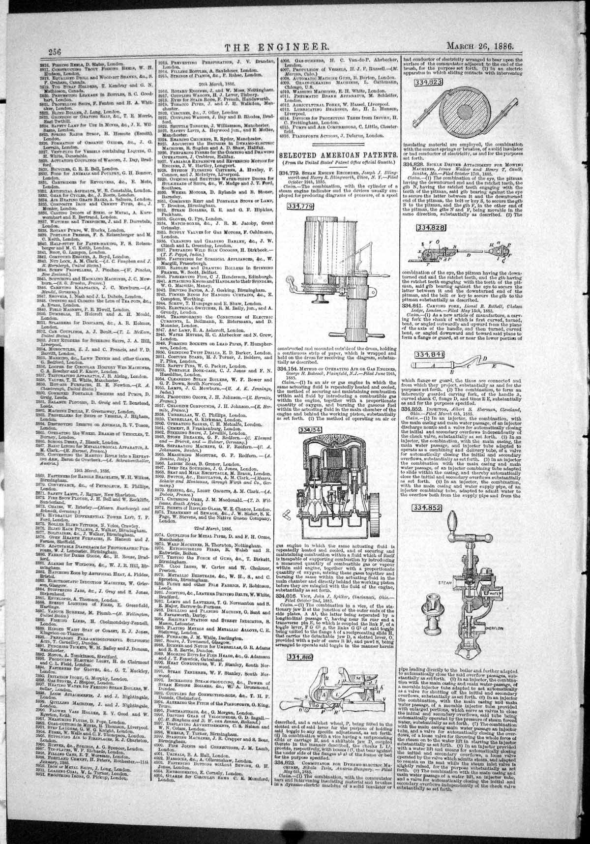 Old Engineering 1886 American Patents Spilker Eberman Illingworth Wal Victorian