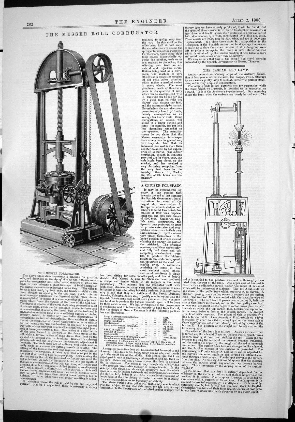 Old Engineering 1886 Messer Roll Corrugator Jaspar Arc Lamp Machinery Victorian
