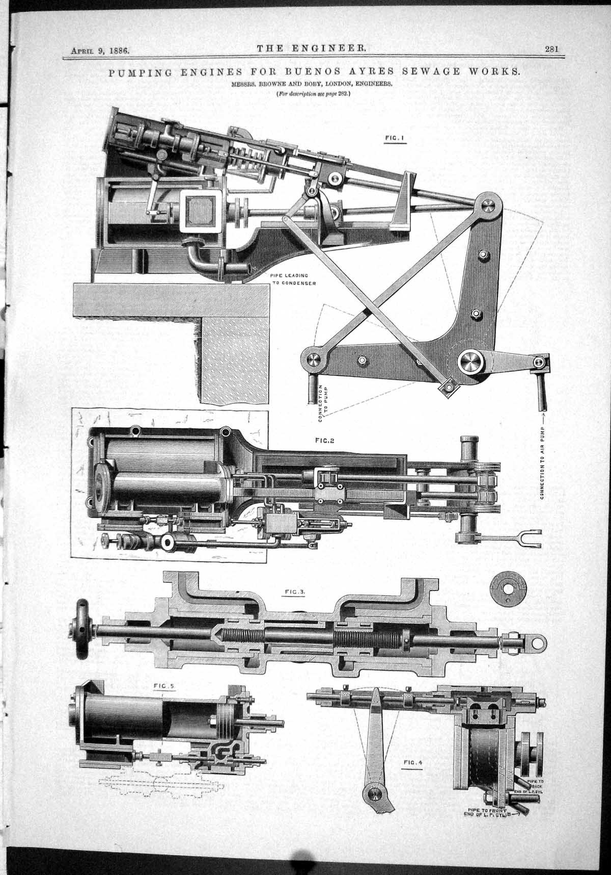 Antique Old Print 1886 Pumping Engines Buenos Syres Sewage Works Browne Boby