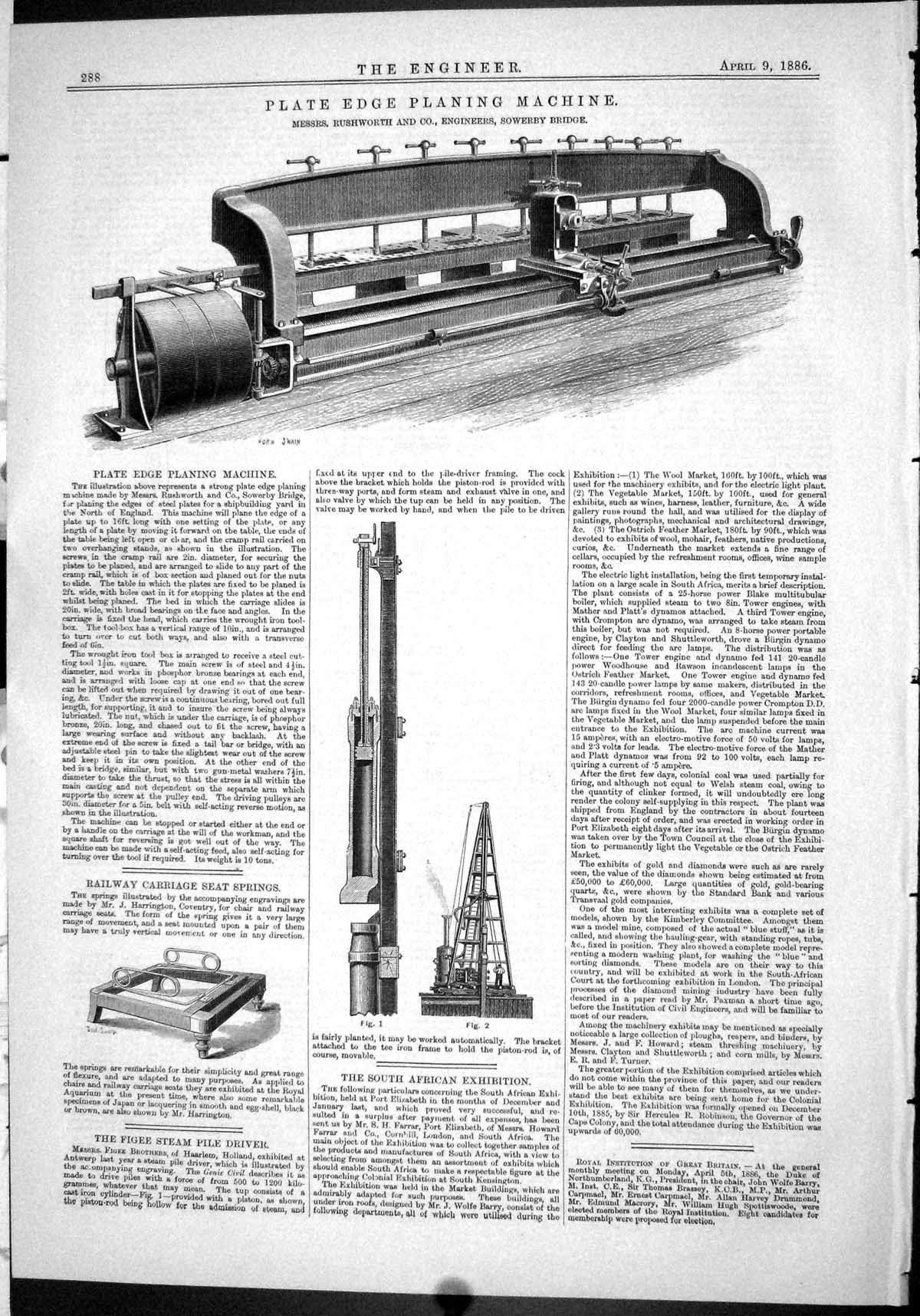 Antique Print 1886 Plate Edge Planing Machine Rushworth Figee Steam Driver 19th