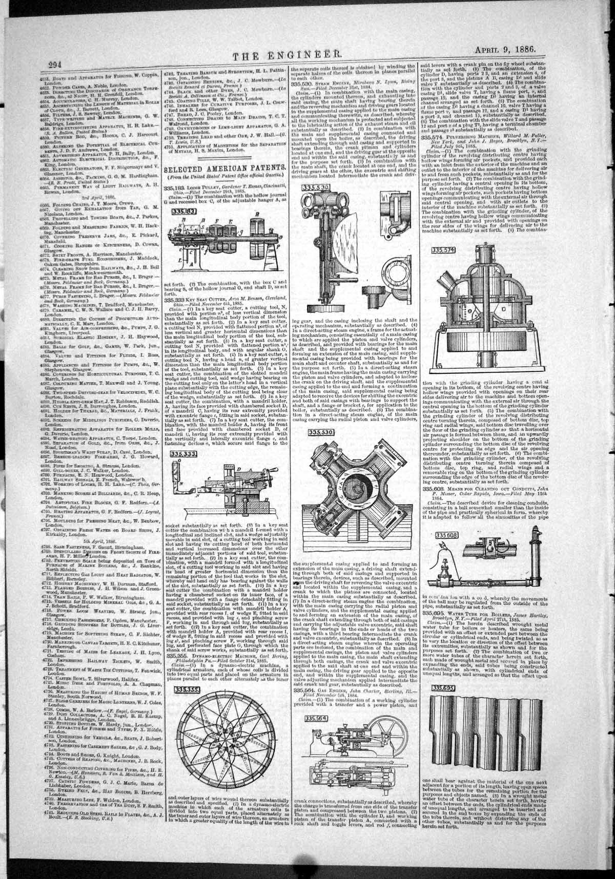 Antique Old Print American Patents 1886 Hering Charter Gardener Benson Fuller