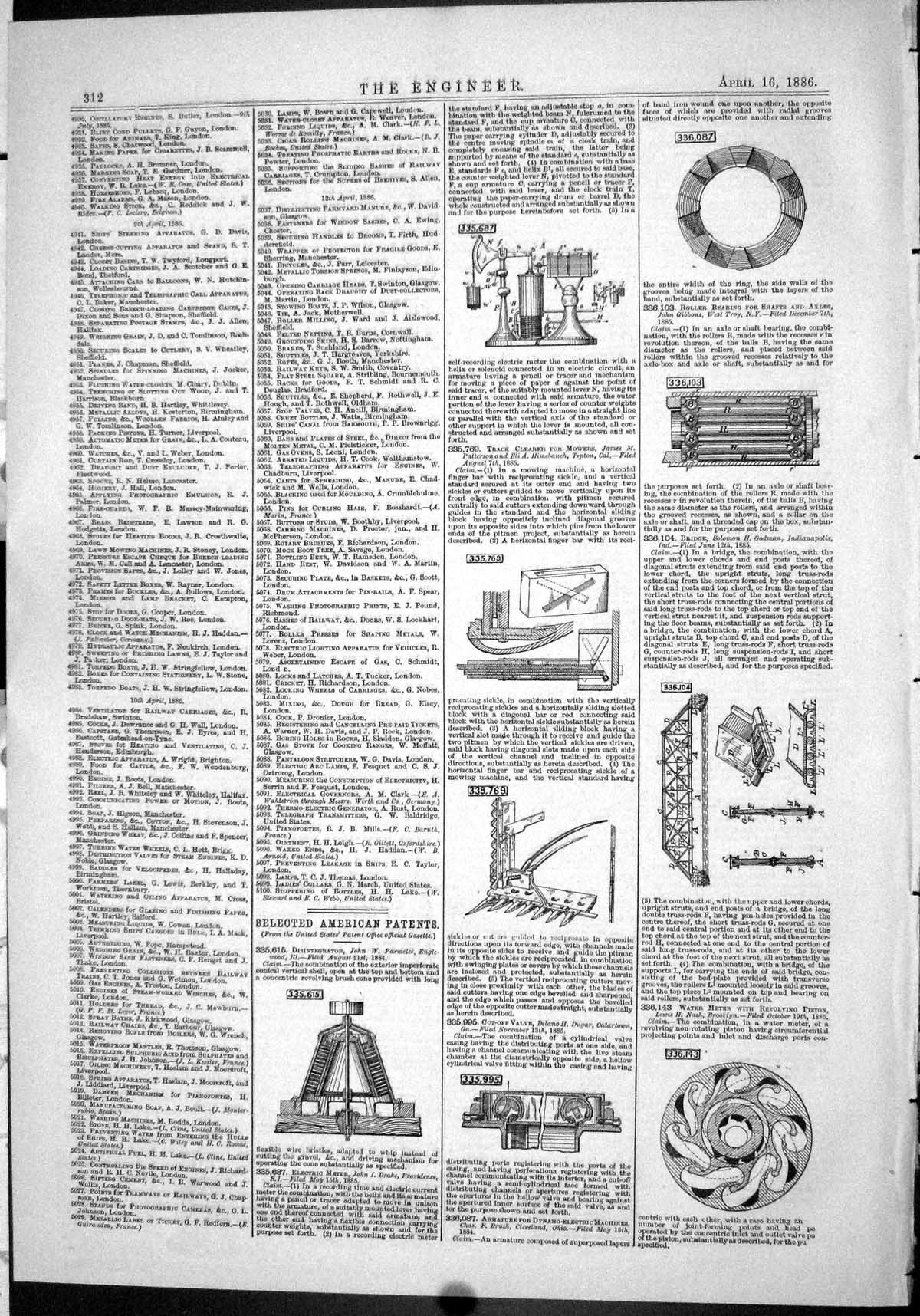 Old Engineering 1886 American Patents Parmelee Drake Nash Dugar Patte Victorian