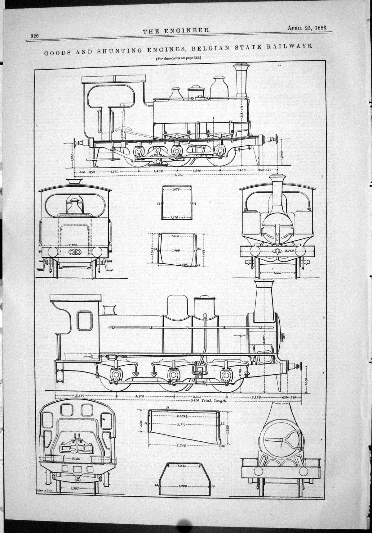 Antique Old Print 1886 Goods Shunting Engines Belgian State Railways Diagrams