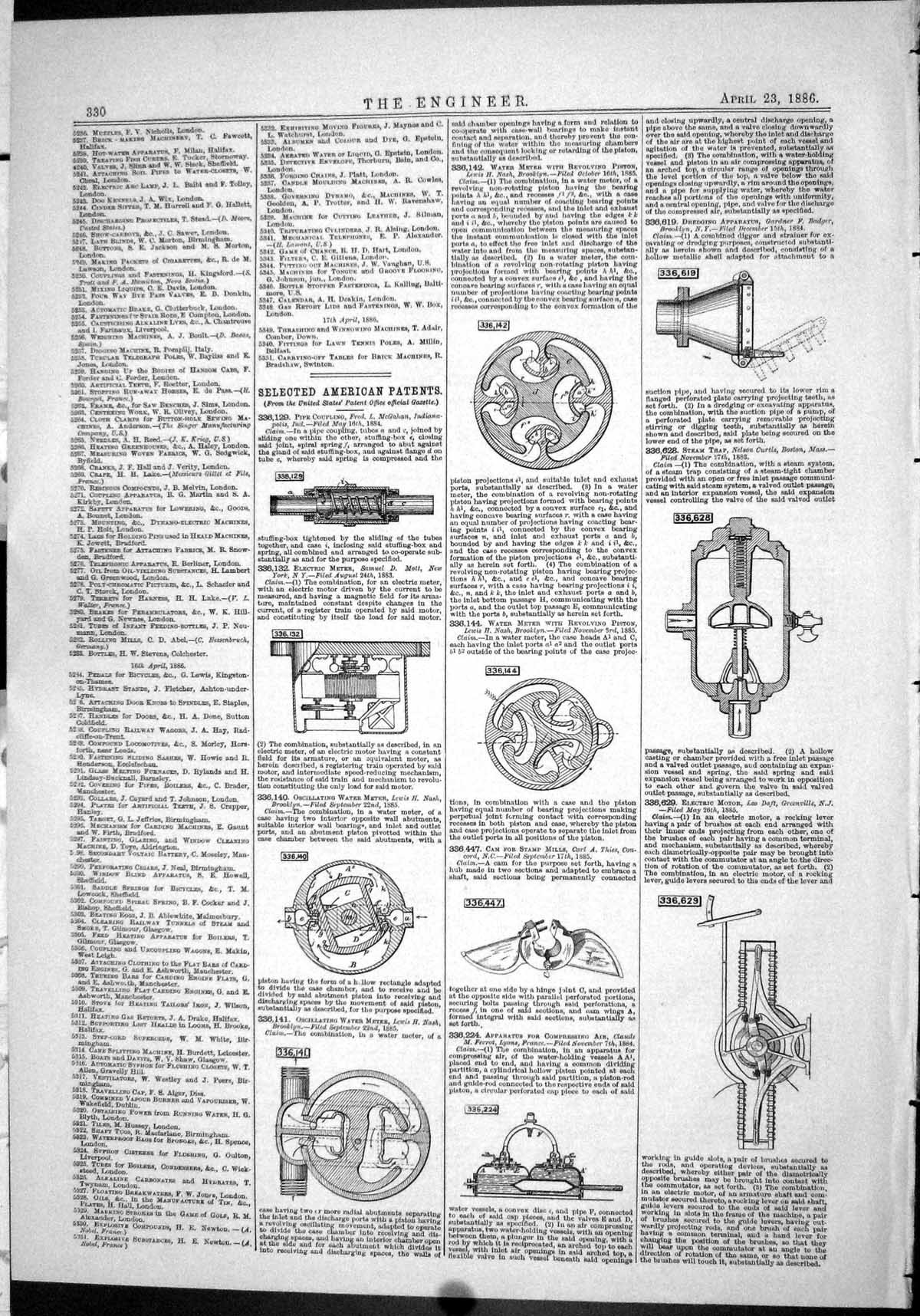 Antique Print American Patents 1886 Nash Pipe Mcgahan Thies Fevrot Electric