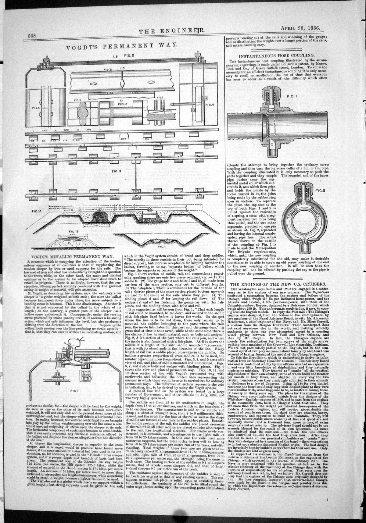 Antique Print 1886 Vogdt Metallic Permanent Way Instantaneous Hose Coupling