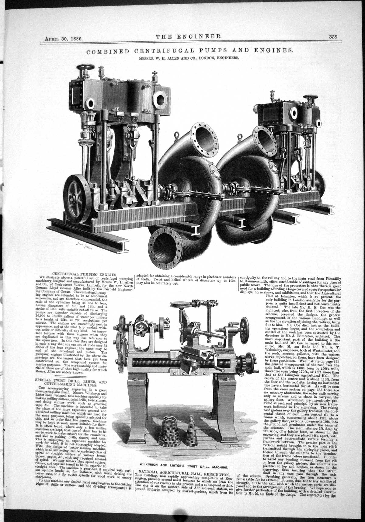 Old 1886 Centrifugal Pumps Engines Allen Wilkinson Lister Drill Machi Victorian