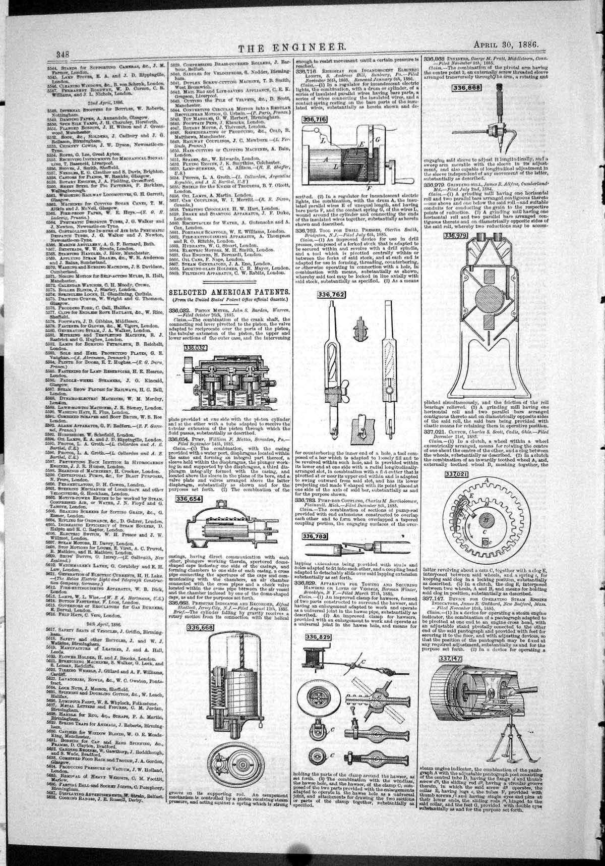 Antique Old Print 1886 American Patents Barden Mattes Shedlock Winter Goddard