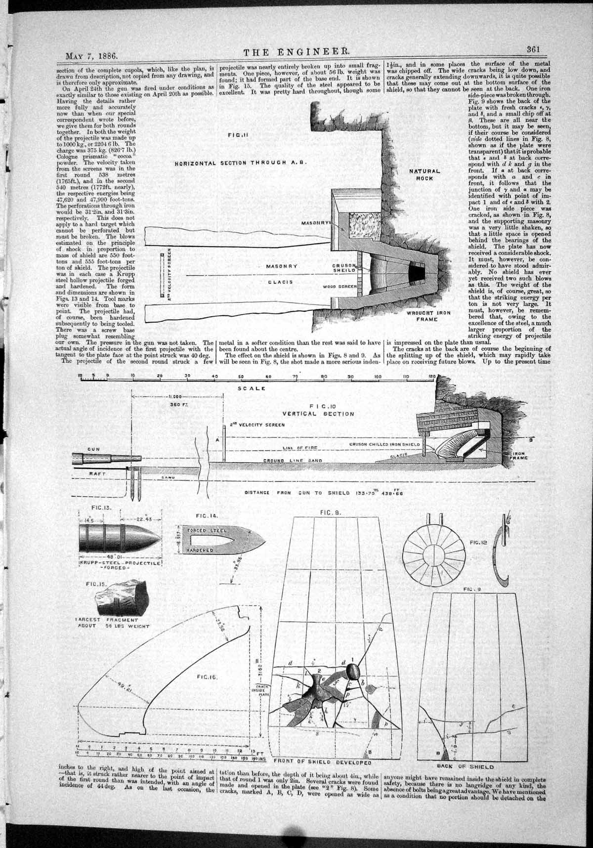 Old Print Engineering 1886 Cruson Shield Natural Rock Masonry Krupp Steel 19th