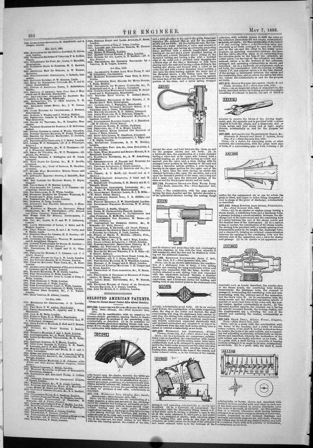 Antique Old Print 1886 American Patents Bain Robb Thomas Heath Schutte Wonser