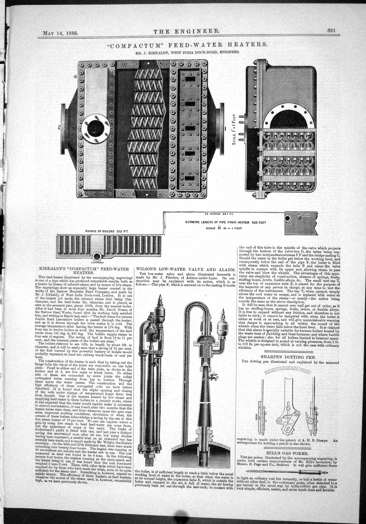 Antique Print Compactum Feed-Water Heaters Kirkaldy 1886 Wilson Sharpe Pen 19th
