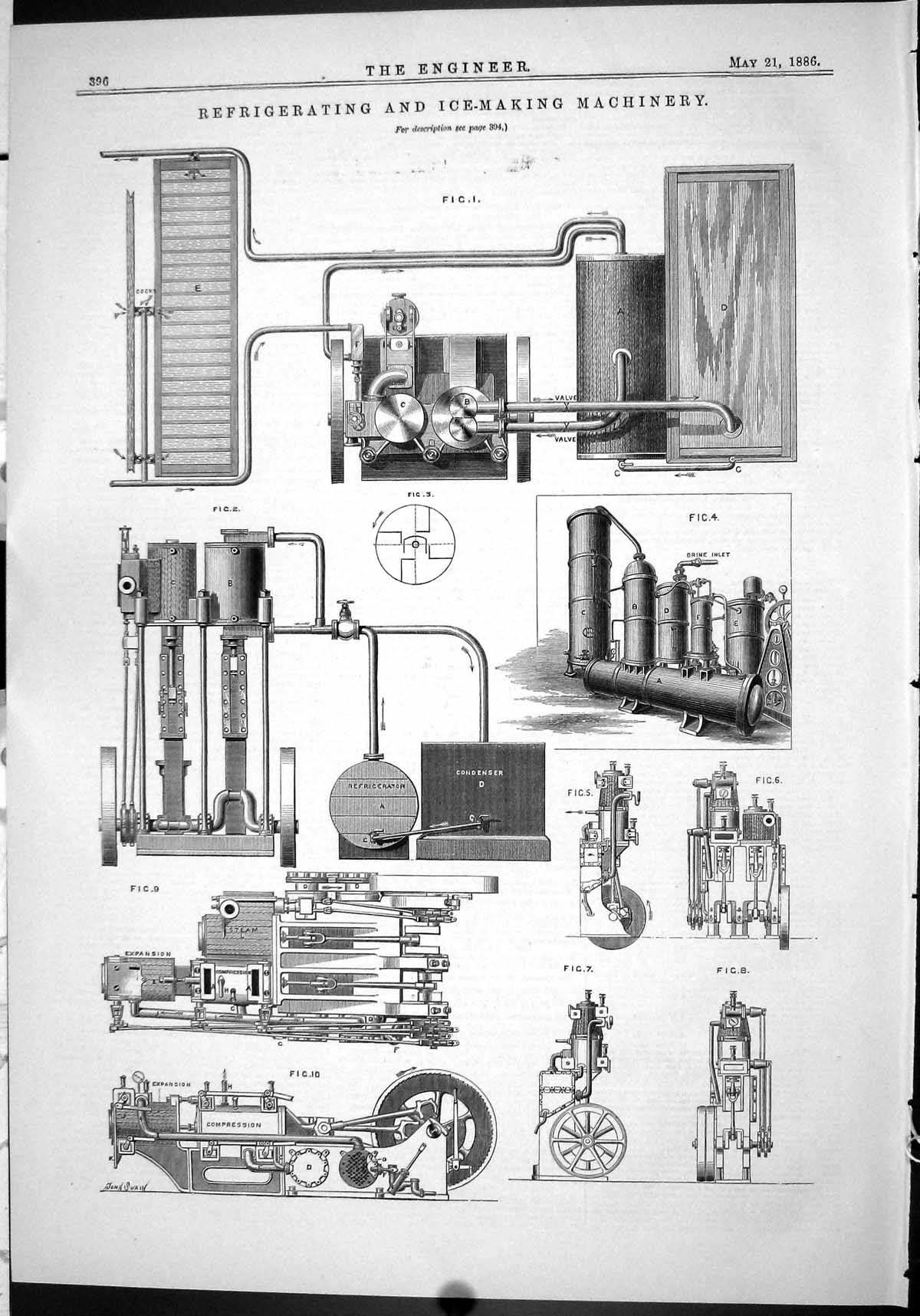 Antique Print 1886 Refrigerating Ice-Making Machinery Condenser Brine Inlet