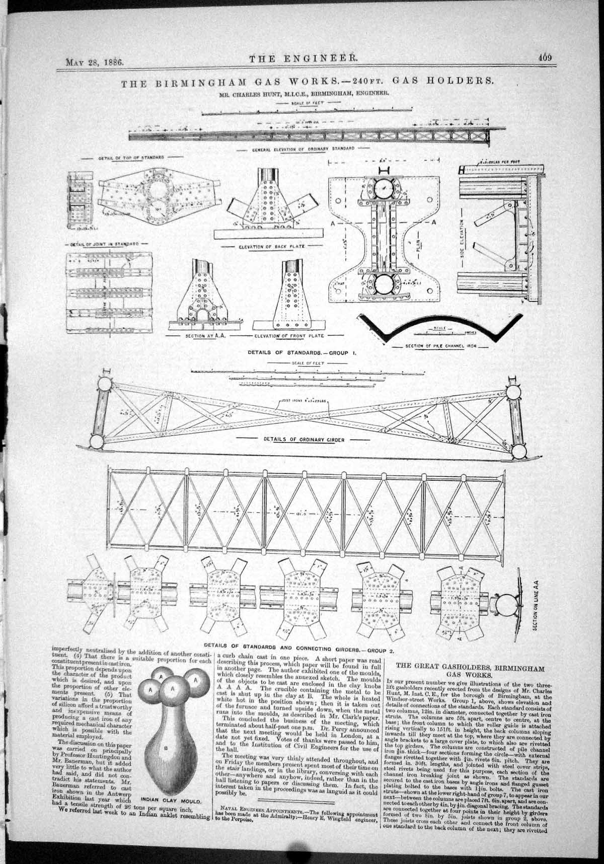 Antique Print 1886 Birmingham Gas Works Hers Charles Hunt Diagrams Junction