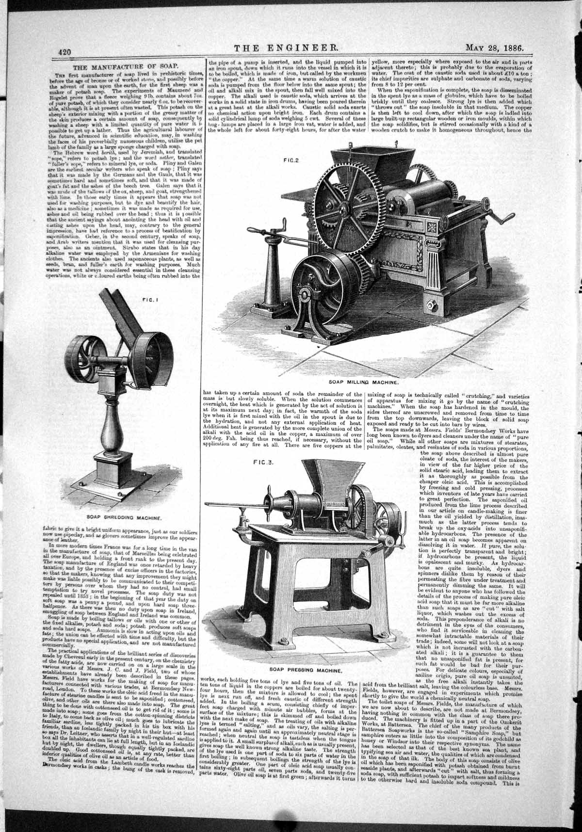 Old Engineering 1886 Manufacture Soap Shredding Machine Milling Press Victorian