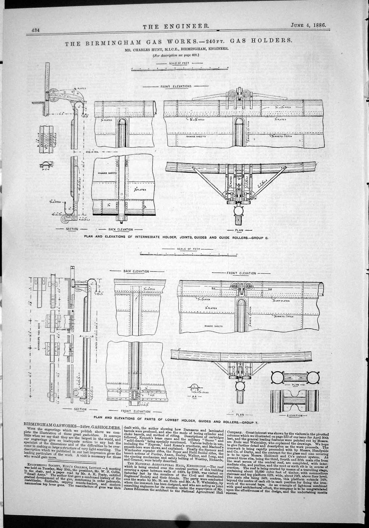 Antique Print Engineering 1886 Birmingham Gas Works 240Ft Hers Charles Hunt