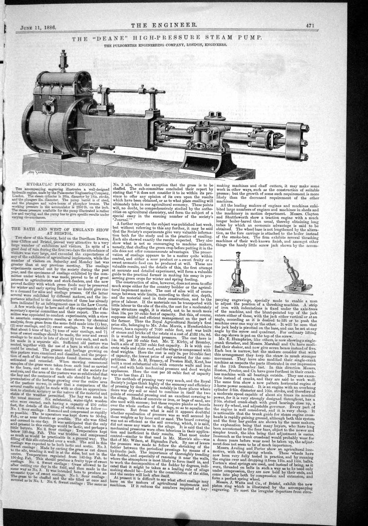 Antique Print 1886 Deane High-Pressure Steam Pump Pulsometer Rotating Wheel