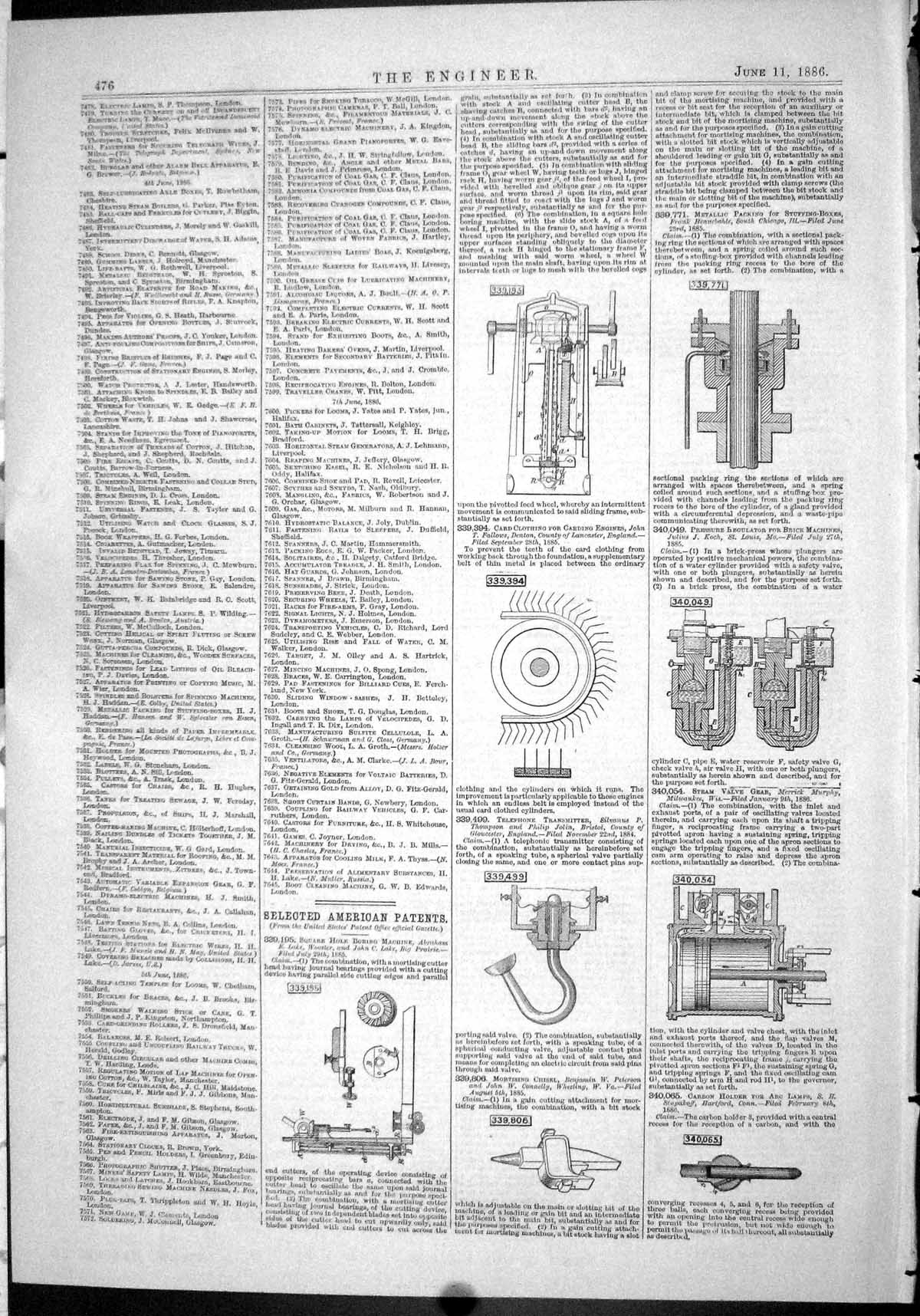 Antique Old Print 1886 American Patents Lake Jolin Peterson Murphy Stupakoff